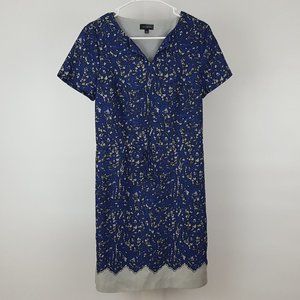 The Limited Tied Waist V-Neck Shift Dress Women's Size Small Floral Blue
